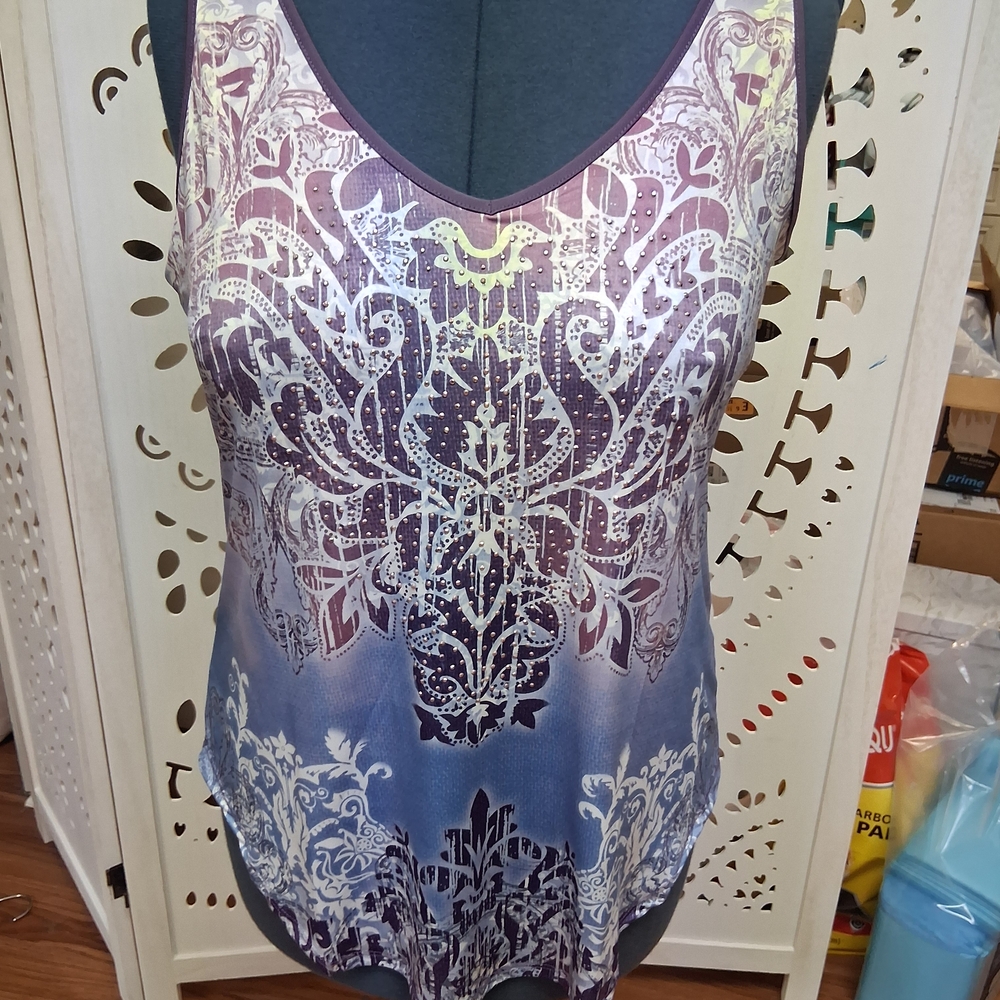 VENUS Purple and Blue Patterned Tank Top